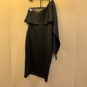 Off the Shoulder Black Modern Dress w/ Shoulder Cape